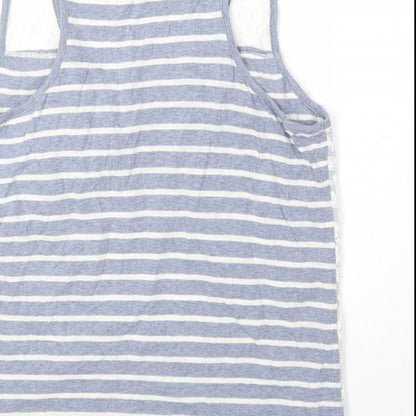 Matalan Womens Blue Geometric Cotton Basic Tank Size 14 Scoop Neck - Lace Overlay