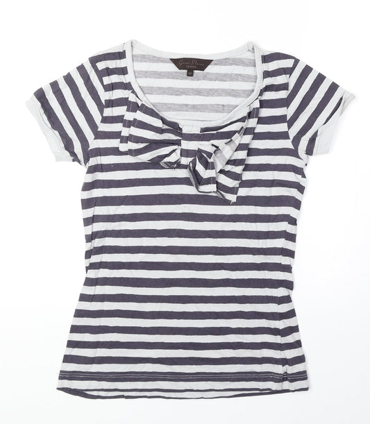 Great Plains Womens Blue Striped 100% Cotton Basic T-Shirt Size XS Scoop Neck