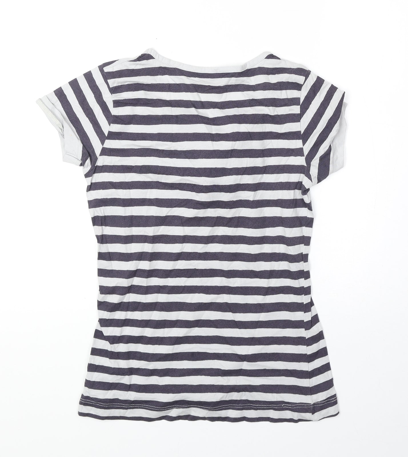 Great Plains Womens Blue Striped 100% Cotton Basic T-Shirt Size XS Scoop Neck