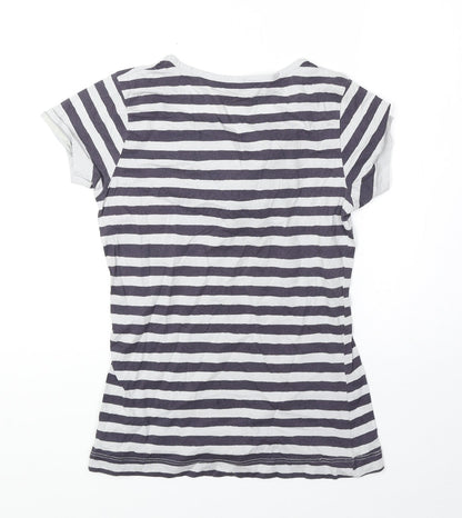 Great Plains Womens Blue Striped 100% Cotton Basic T-Shirt Size XS Scoop Neck