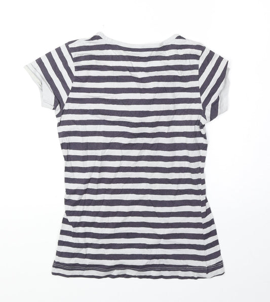 Great Plains Womens Blue Striped 100% Cotton Basic T-Shirt Size XS Scoop Neck