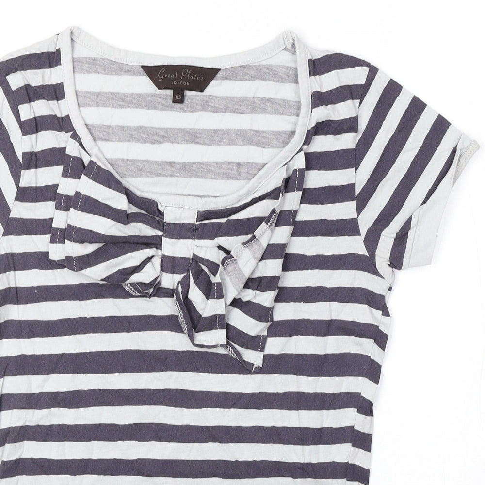 Great Plains Womens Blue Striped 100% Cotton Basic T-Shirt Size XS Scoop Neck