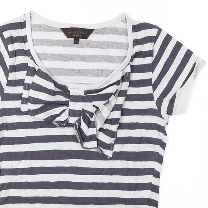 Great Plains Womens Blue Striped 100% Cotton Basic T-Shirt Size XS Scoop Neck