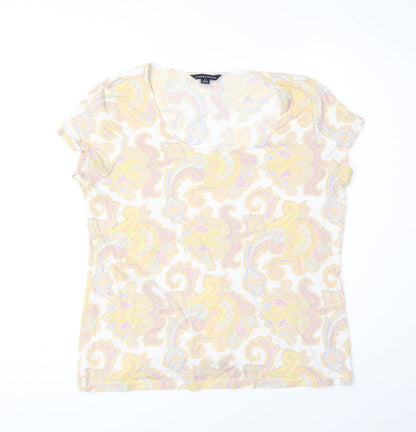 Lands' End Womens White Paisley Viscose Basic T-Shirt Size 10 Scoop Neck