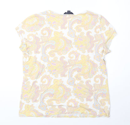 Lands' End Womens White Paisley Viscose Basic T-Shirt Size 10 Scoop Neck