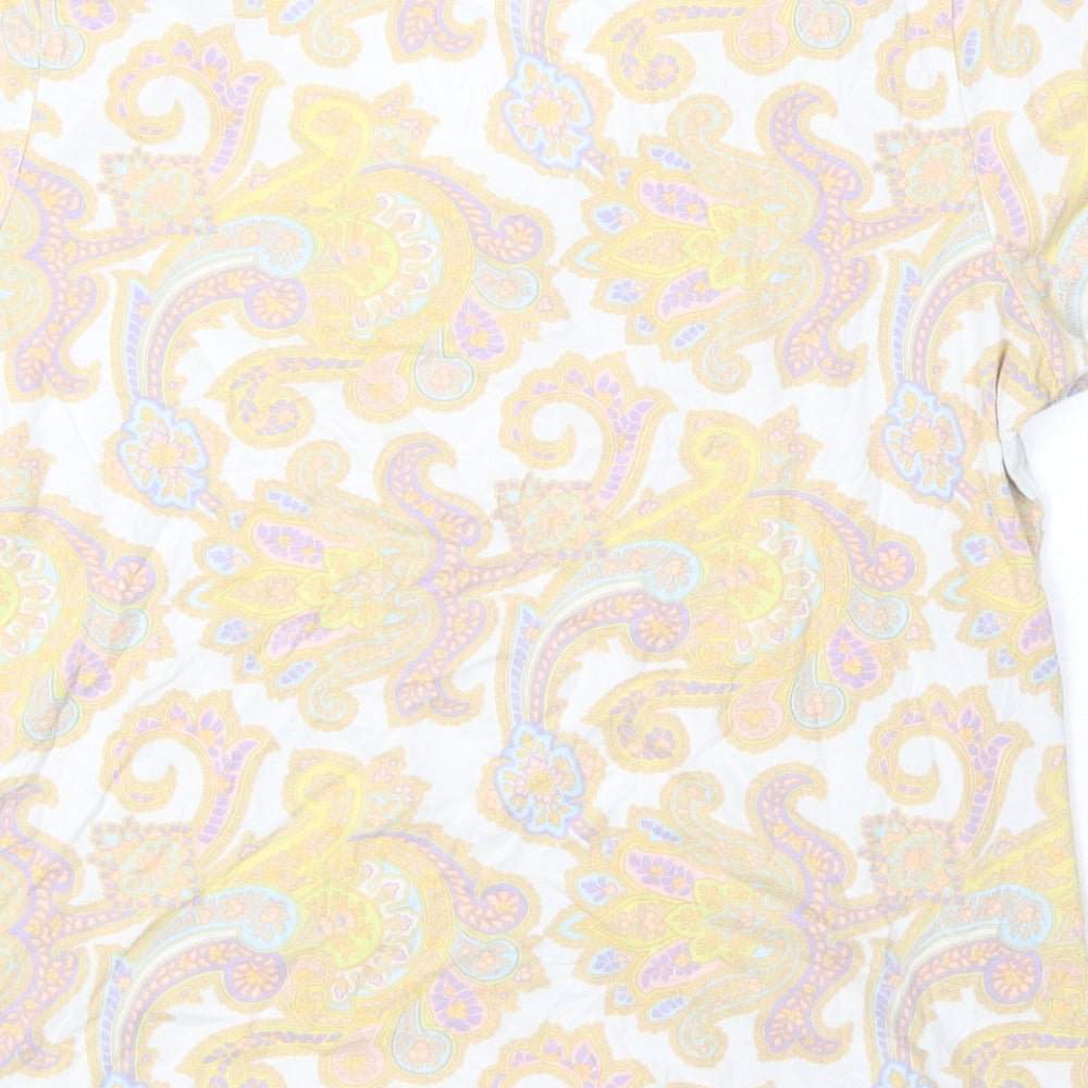 Lands' End Womens White Paisley Viscose Basic T-Shirt Size 10 Scoop Neck