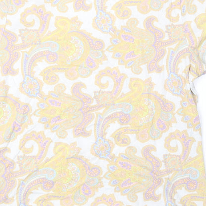 Lands' End Womens White Paisley Viscose Basic T-Shirt Size 10 Scoop Neck