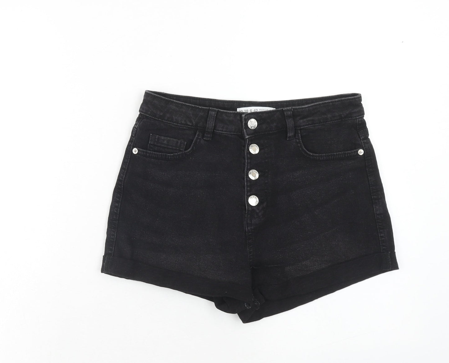Denim & Co. Womens Black Cotton Hot Pants Shorts Size 10 Regular Button
