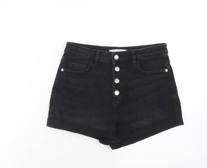 Denim & Co. Womens Black Cotton Hot Pants Shorts Size 10 Regular Button