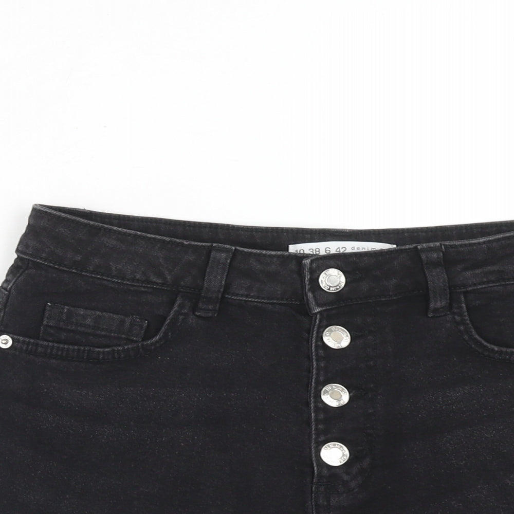 Denim & Co. Womens Black Cotton Hot Pants Shorts Size 10 Regular Button