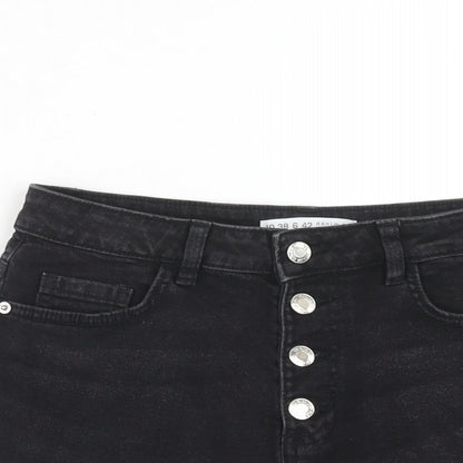 Denim & Co. Womens Black Cotton Hot Pants Shorts Size 10 Regular Button