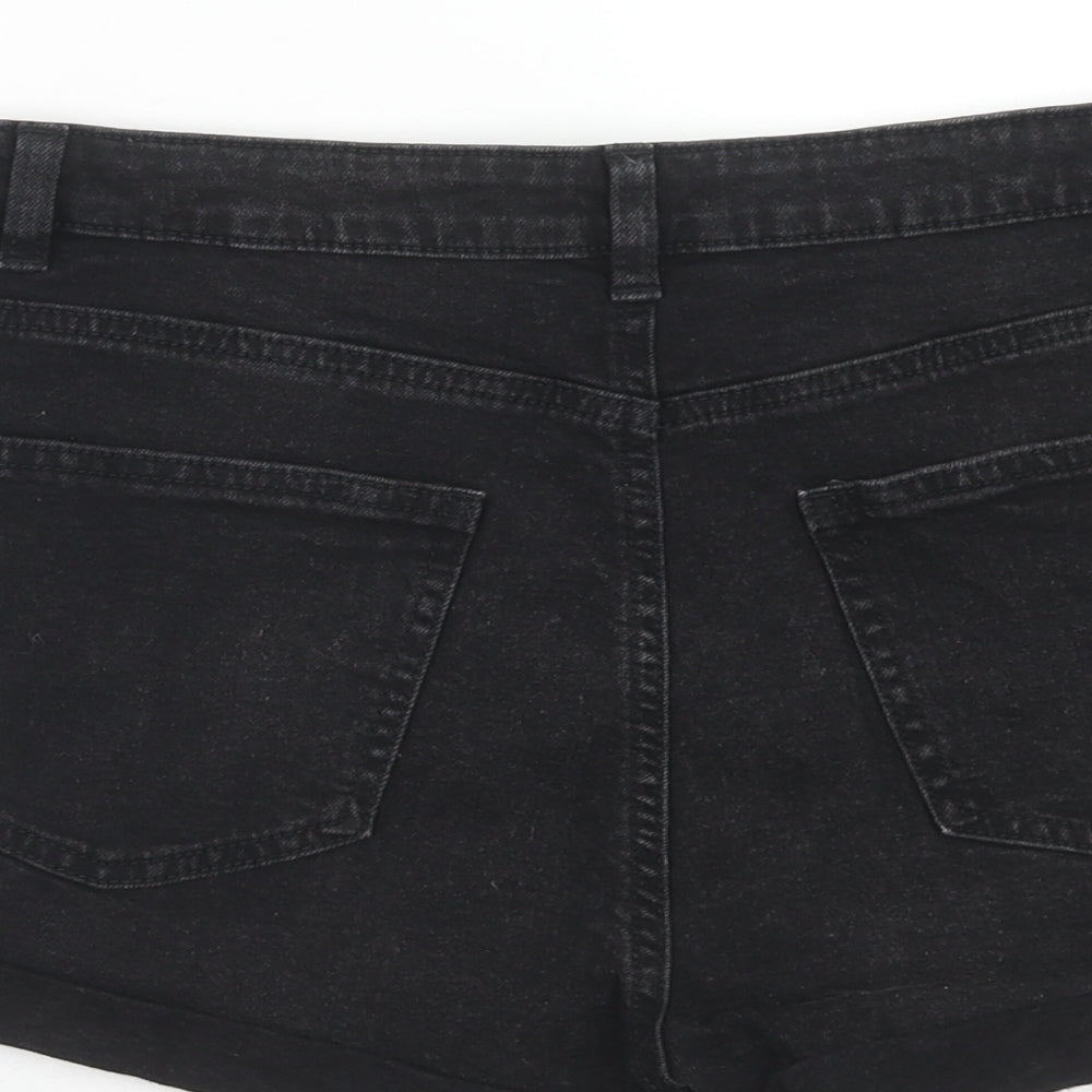 Denim & Co. Womens Black Cotton Hot Pants Shorts Size 10 Regular Button