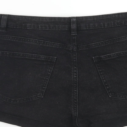 Denim & Co. Womens Black Cotton Hot Pants Shorts Size 10 Regular Button