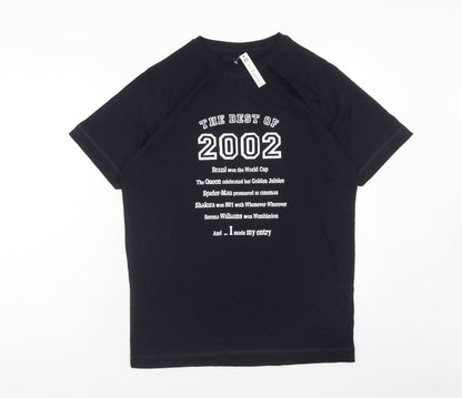 Da londra Womens Blue Cotton Basic T-Shirt Size M Round Neck - 2002 Birth Slogan