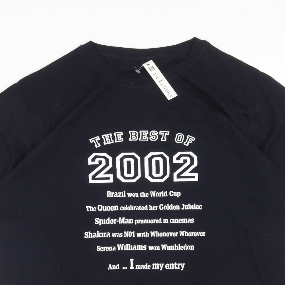 Da londra Womens Blue Cotton Basic T-Shirt Size M Round Neck - 2002 Birth Slogan