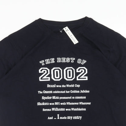 Da londra Womens Blue Cotton Basic T-Shirt Size M Round Neck - 2002 Birth Slogan
