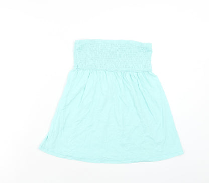 Papaya Womens Blue Cotton Basic Blouse Size 12 Off the Shoulder - Shirred Bandeau