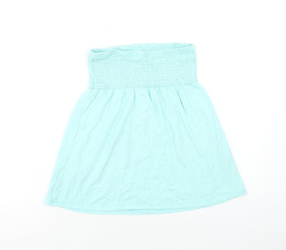 Papaya Womens Blue Cotton Basic Blouse Size 12 Off the Shoulder - Shirred Bandeau