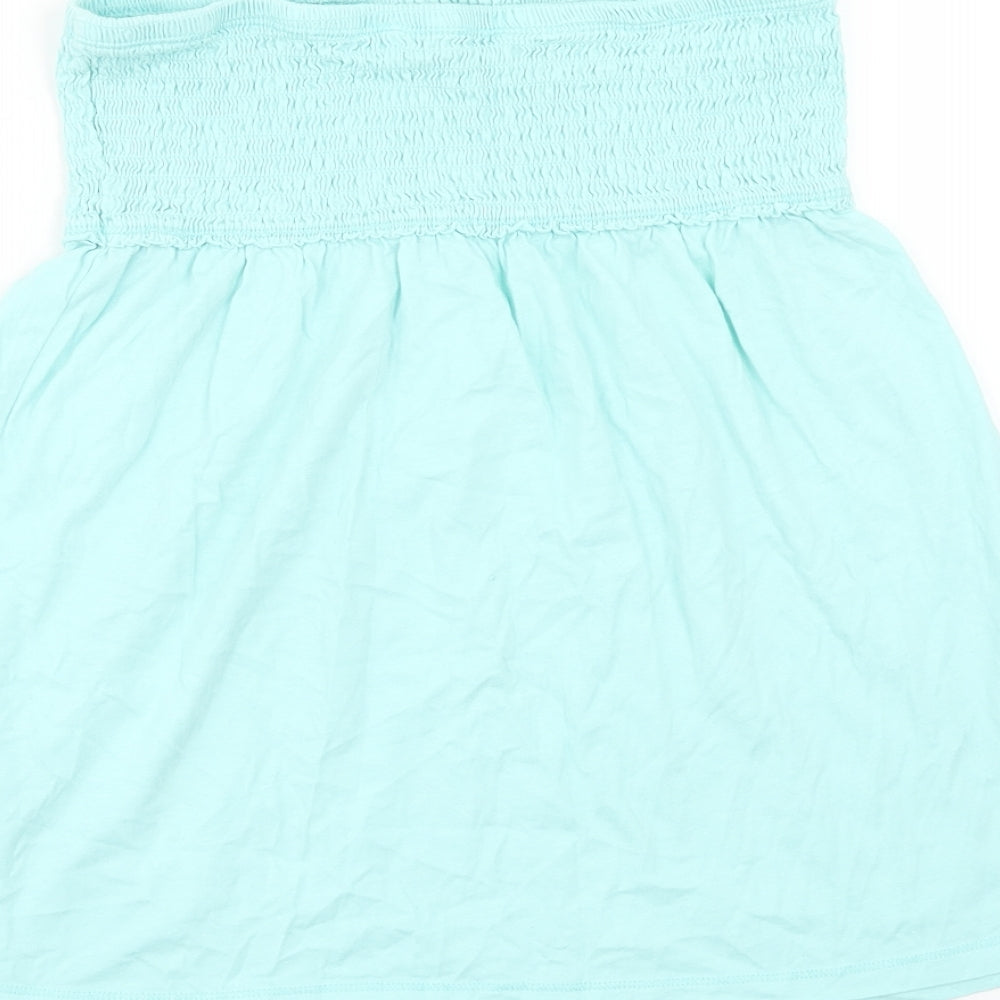 Papaya Womens Blue Cotton Basic Blouse Size 12 Off the Shoulder - Shirred Bandeau