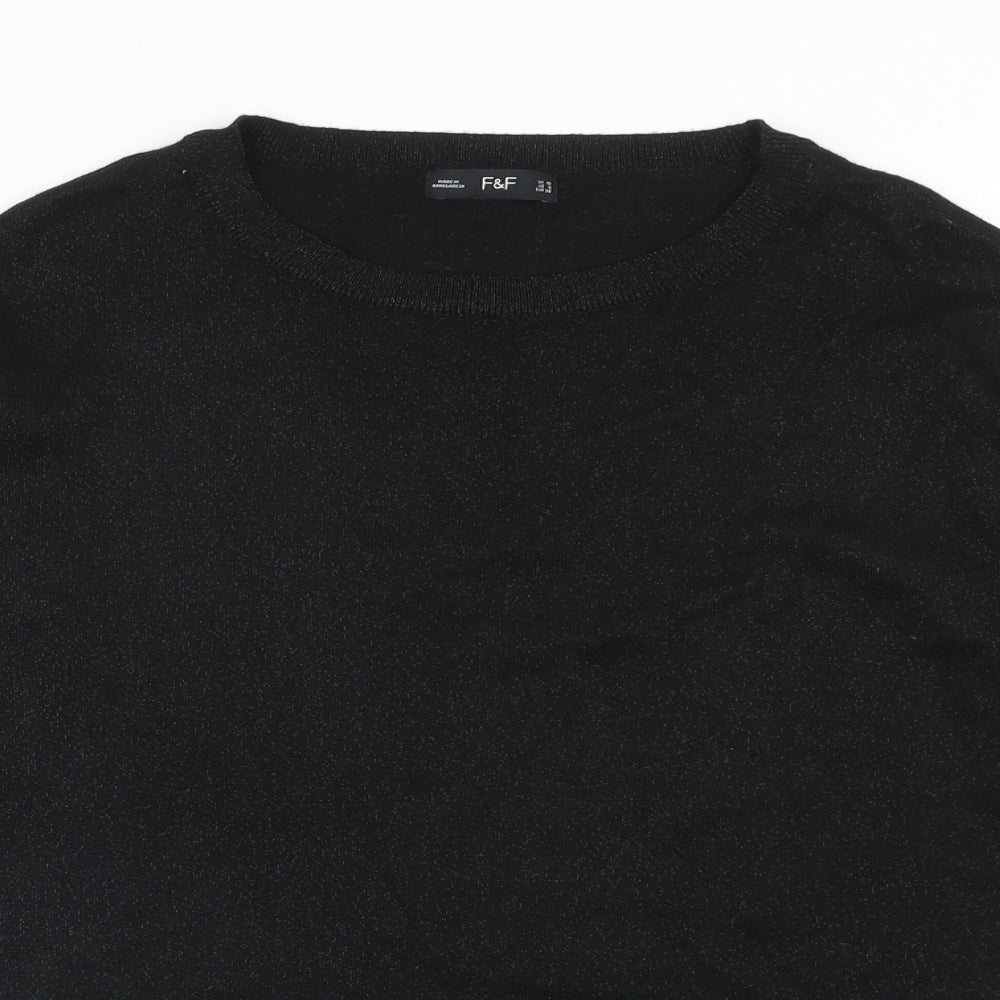 F&F Womens Black Round Neck Polyester Pullover Jumper Size 10