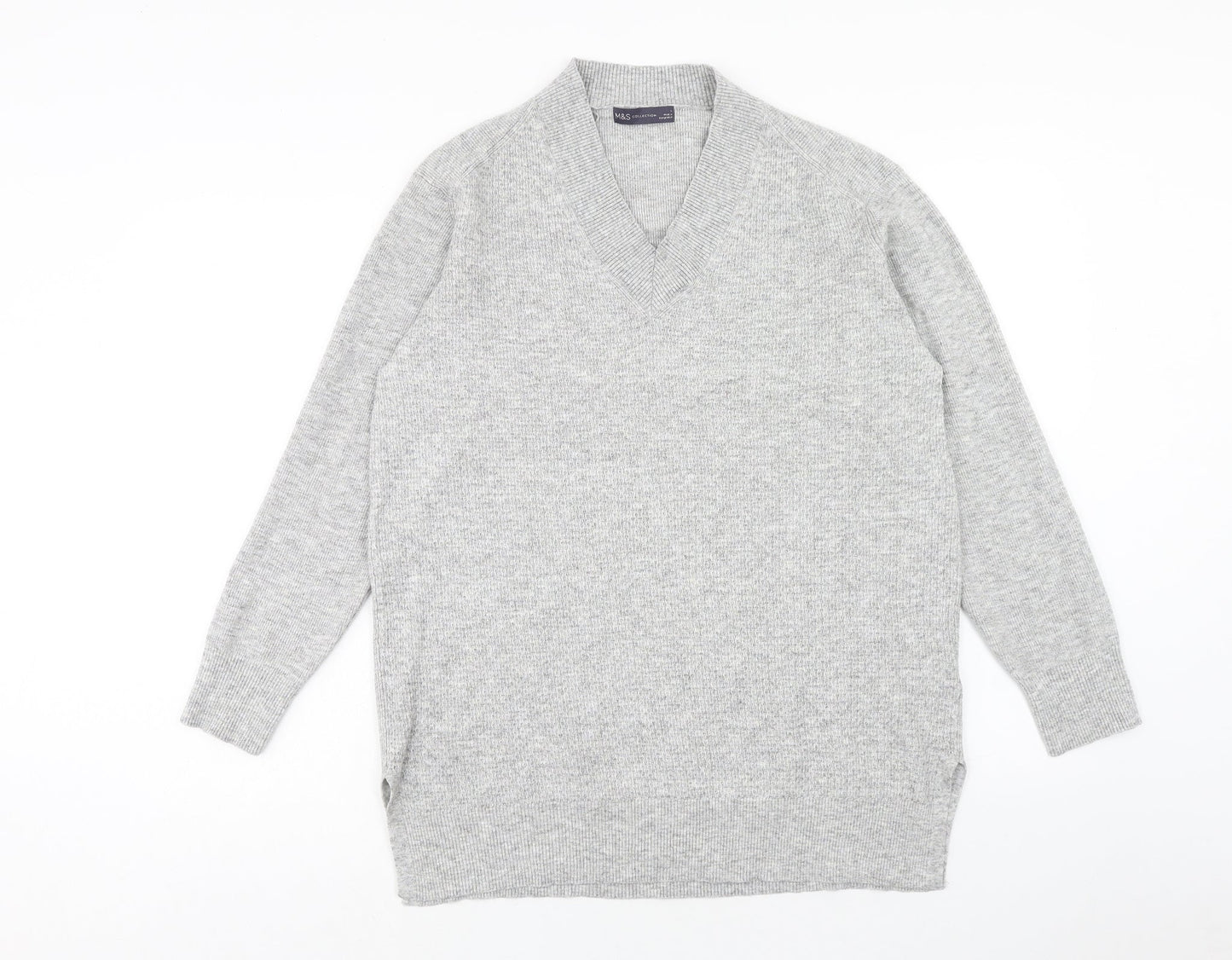 Marks and Spencer Mens Grey V-Neck Viscose Pullover Jumper Size L Long Sleeve