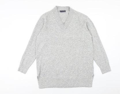 Marks and Spencer Mens Grey V-Neck Viscose Pullover Jumper Size L Long Sleeve