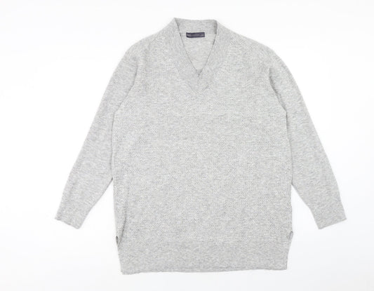 Marks and Spencer Mens Grey V-Neck Viscose Pullover Jumper Size L Long Sleeve