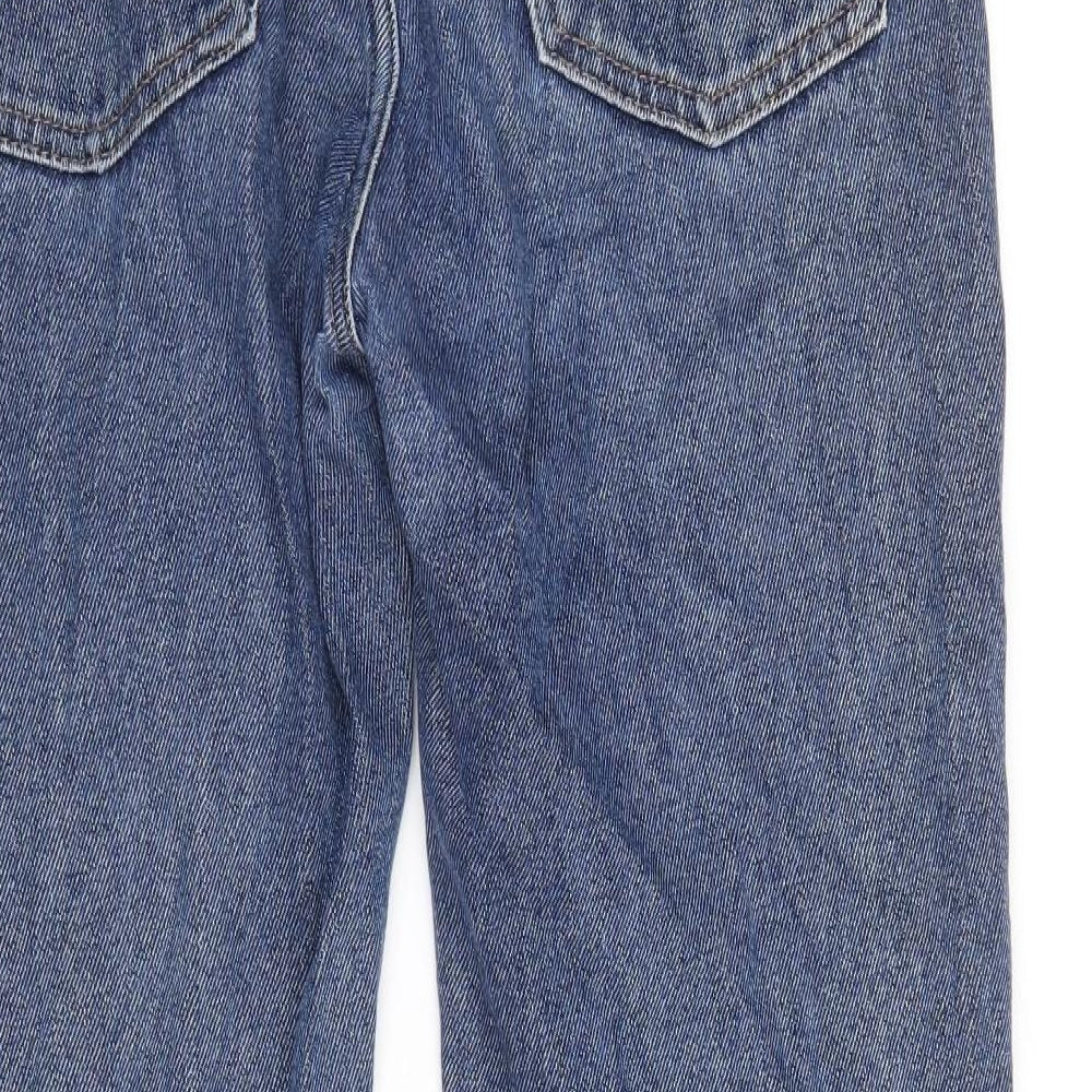 Pull&Bear Womens Blue Floral Cotton Straight Jeans Size 8 Regular Zip - Distressed Hems