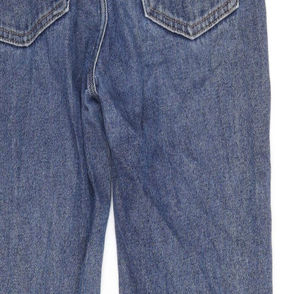 Pull&Bear Womens Blue Floral Cotton Straight Jeans Size 8 Regular Zip - Distressed Hems