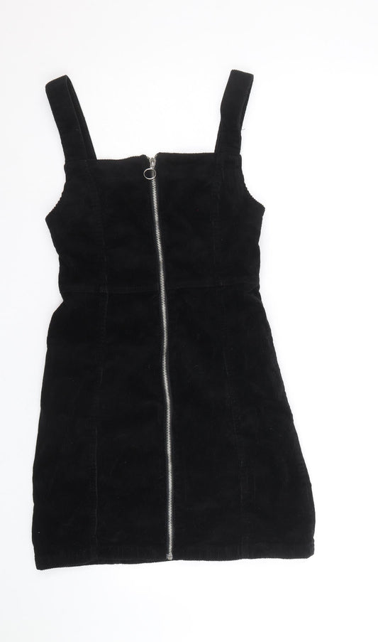Denim & Co. Womens Black Cotton Mini Size 6 Square Neck Zip