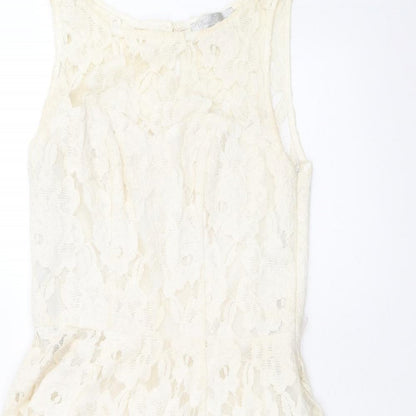 Red Herring Womens Ivory Cotton Skater Dress Size 6 Boat Neck Zip