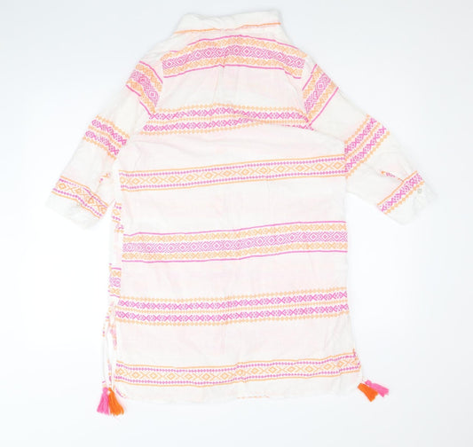 Papaya Womens White Geometric 100% Cotton Shirt Dress Size M Collared Button