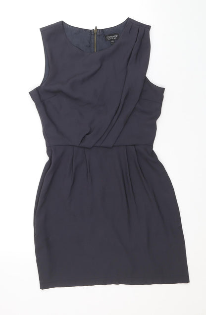 Topshop Womens Grey Acetate Mini Size 8 Boat Neck Zip - Pleat Detail