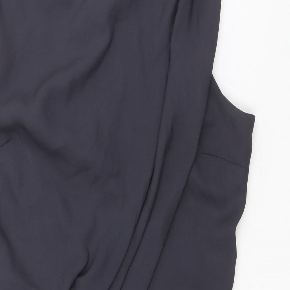 Topshop Womens Grey Acetate Mini Size 8 Boat Neck Zip - Pleat Detail