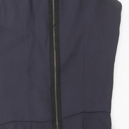 Topshop Womens Grey Acetate Mini Size 8 Boat Neck Zip - Pleat Detail