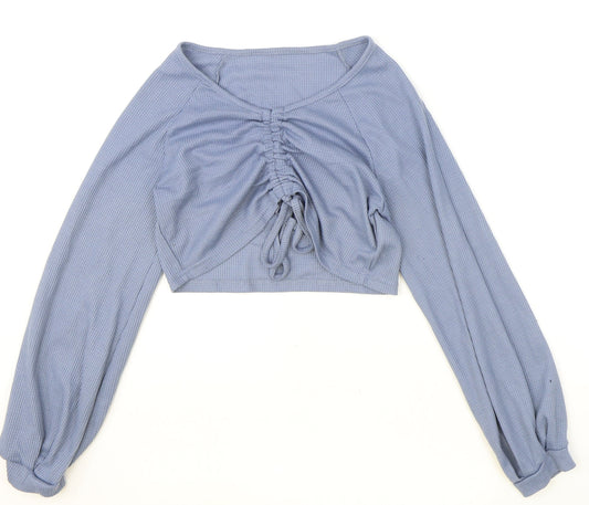 SheIn Womens Blue Polyester Cropped Blouse Size S Sweetheart - Ruched Front
