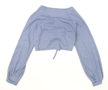 SheIn Womens Blue Polyester Cropped Blouse Size S Sweetheart - Ruched Front