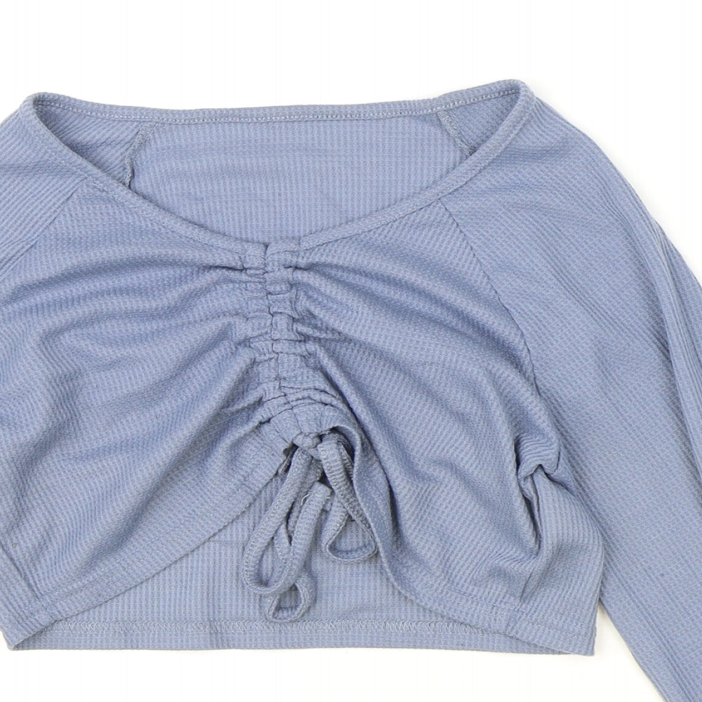 SheIn Womens Blue Polyester Cropped Blouse Size S Sweetheart - Ruched Front