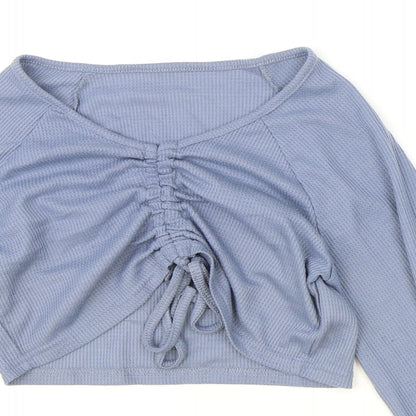 SheIn Womens Blue Polyester Cropped Blouse Size S Sweetheart - Ruched Front