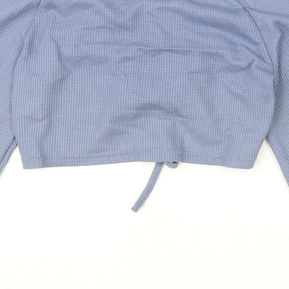 SheIn Womens Blue Polyester Cropped Blouse Size S Sweetheart - Ruched Front