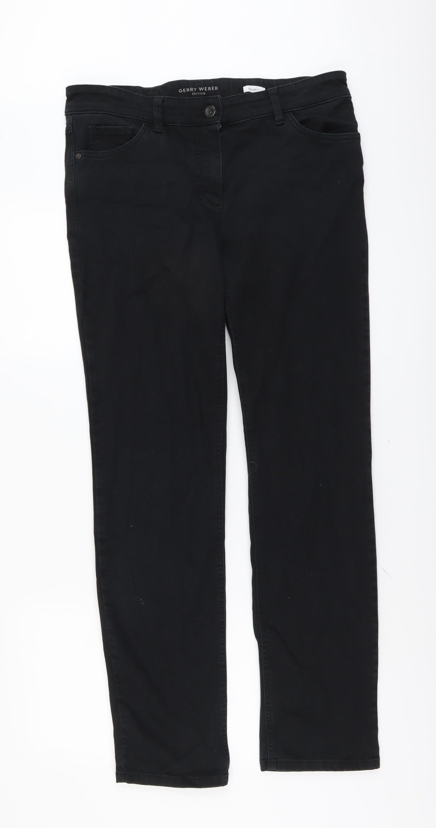 Gerry Weber Womens Black Cotton Straight Jeans Size 32 in L30 in Regular Button