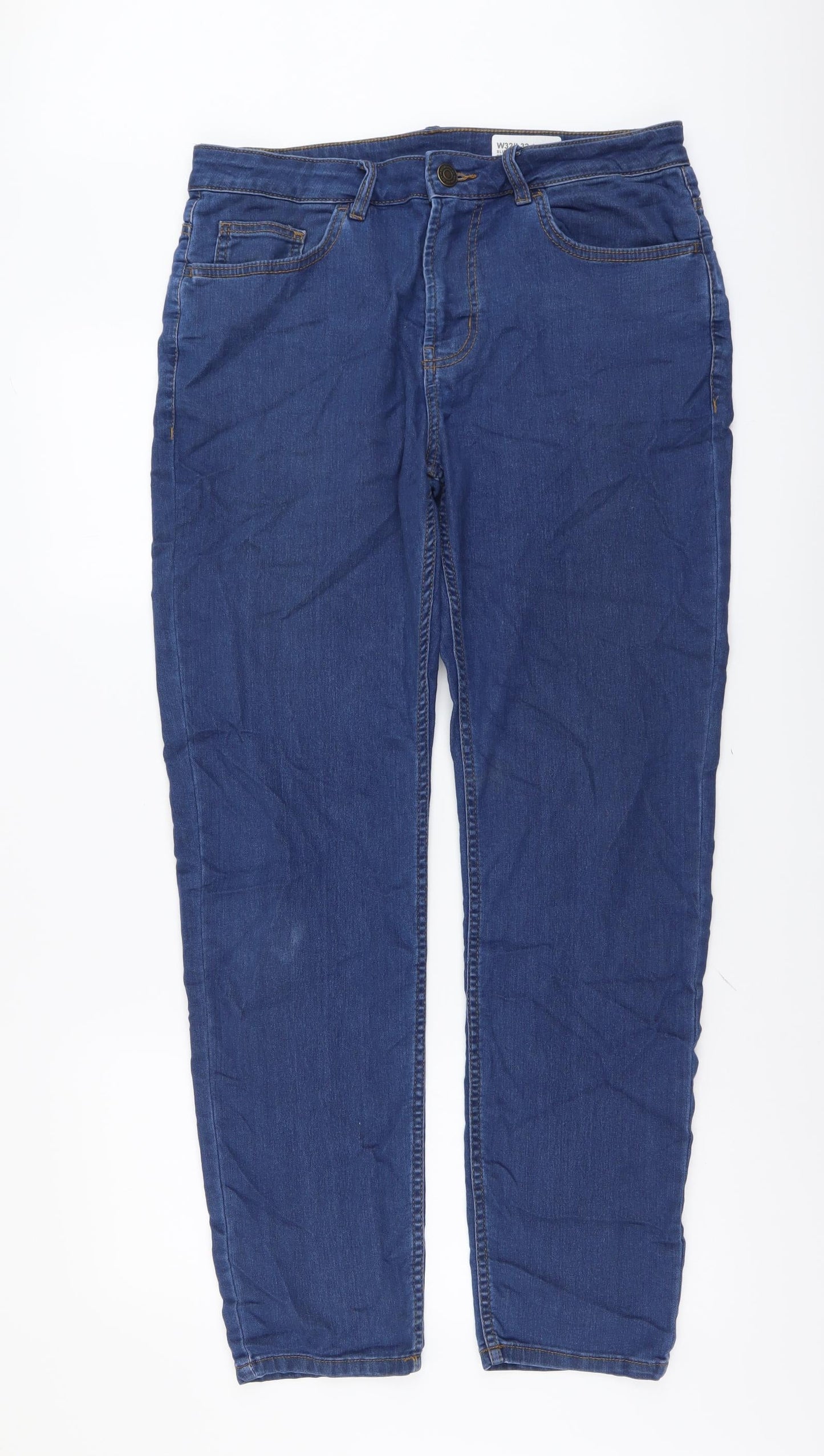 Denim & Co. Mens Blue Cotton Straight Jeans Size 32 in L32 in Regular Button