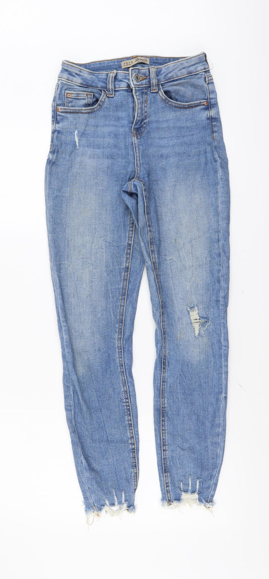 Denim & Co. Womens Blue Cotton Straight Jeans Size 8 L27 in Regular Button