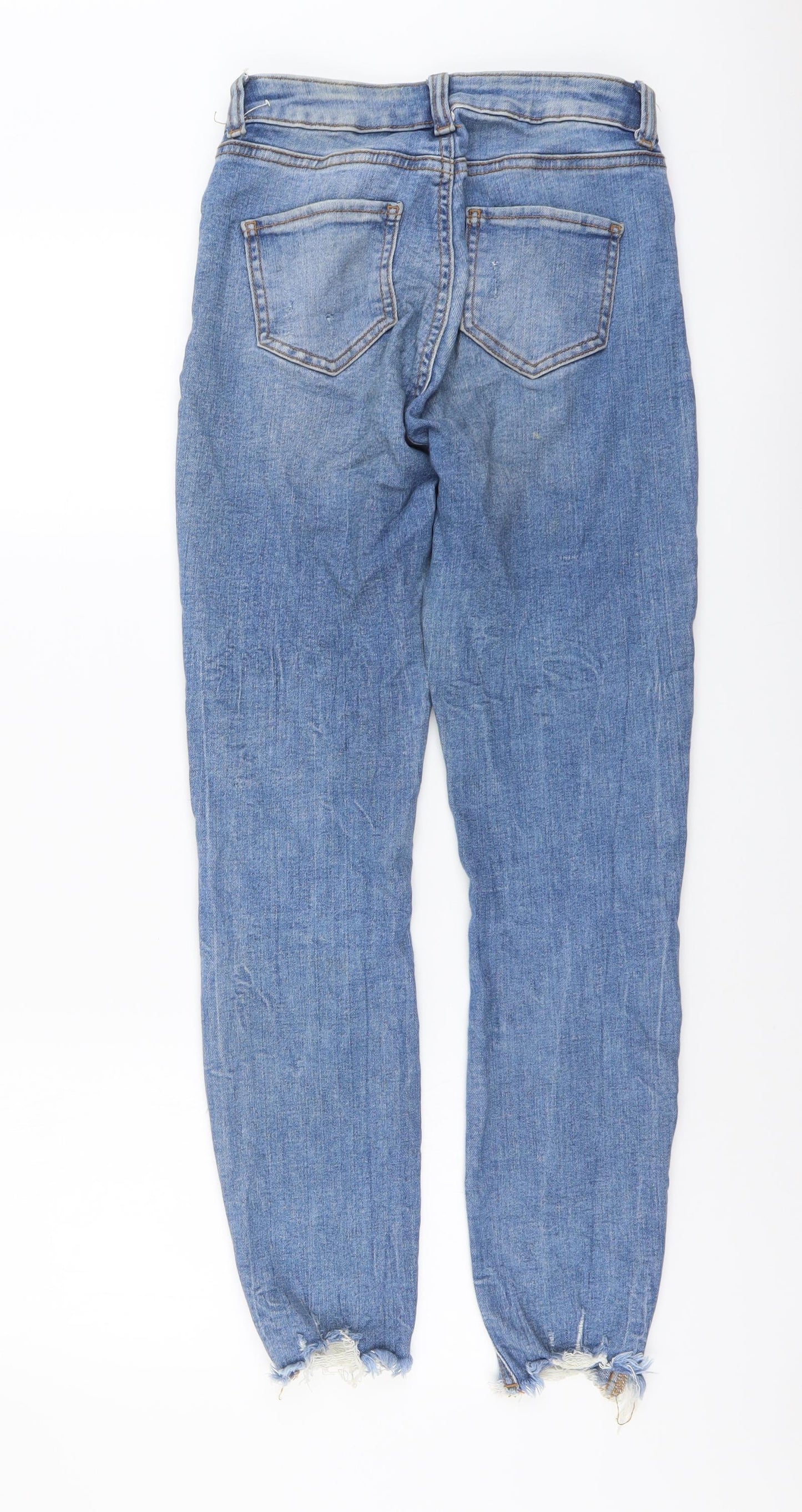 Denim & Co. Womens Blue Cotton Straight Jeans Size 8 L27 in Regular Button