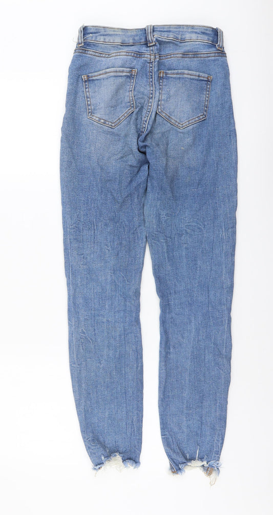 Denim & Co. Womens Blue Cotton Straight Jeans Size 8 L27 in Regular Button