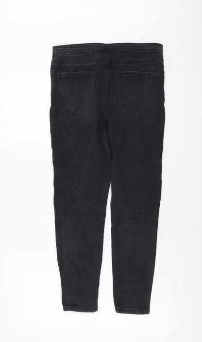 Denim & Co. Womens Grey Cotton Skinny Jeans Size 12 L24 in Regular Button