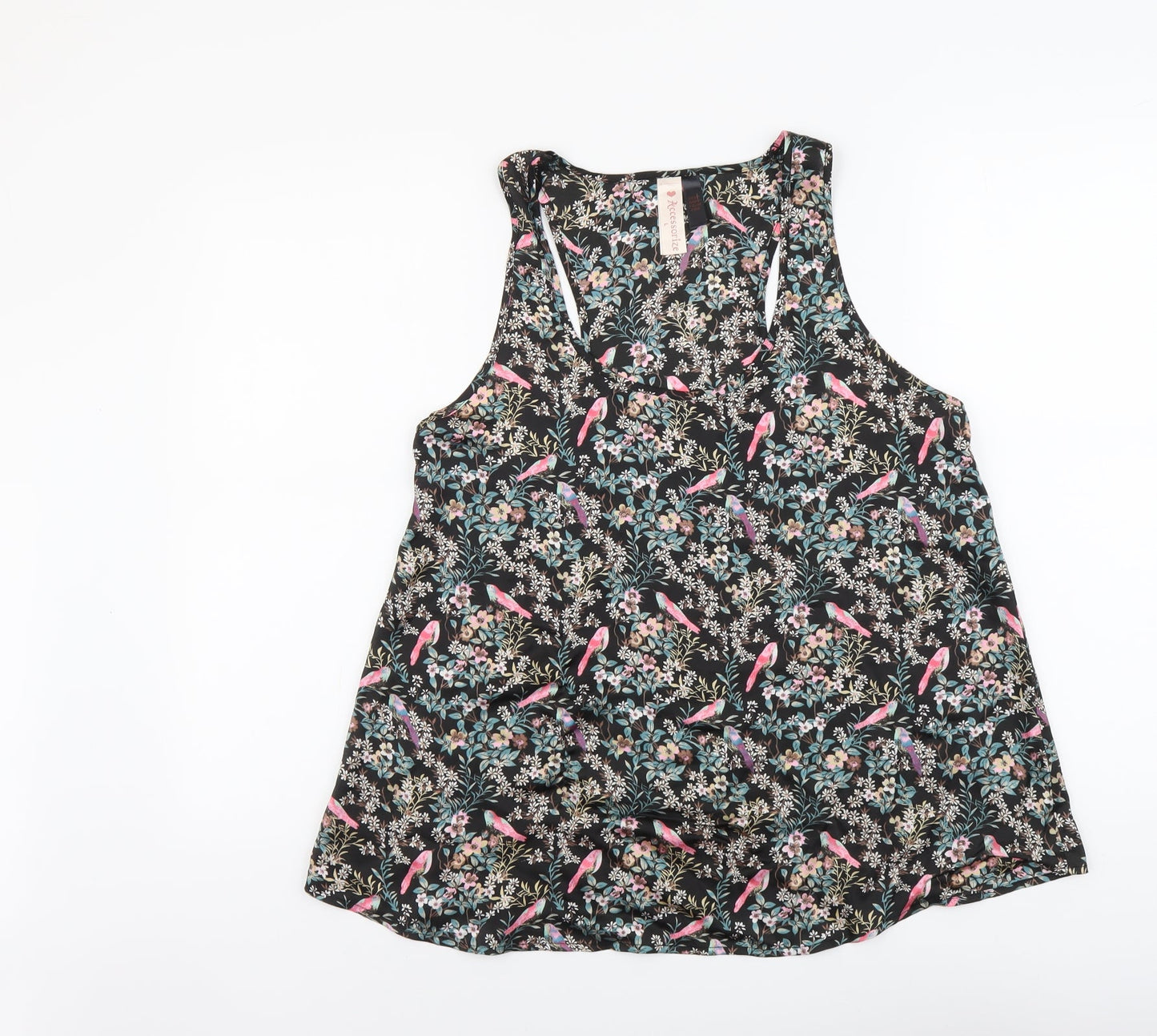 Accessorize Womens Black Floral Polyester Basic Tank Size L Scoop Neck