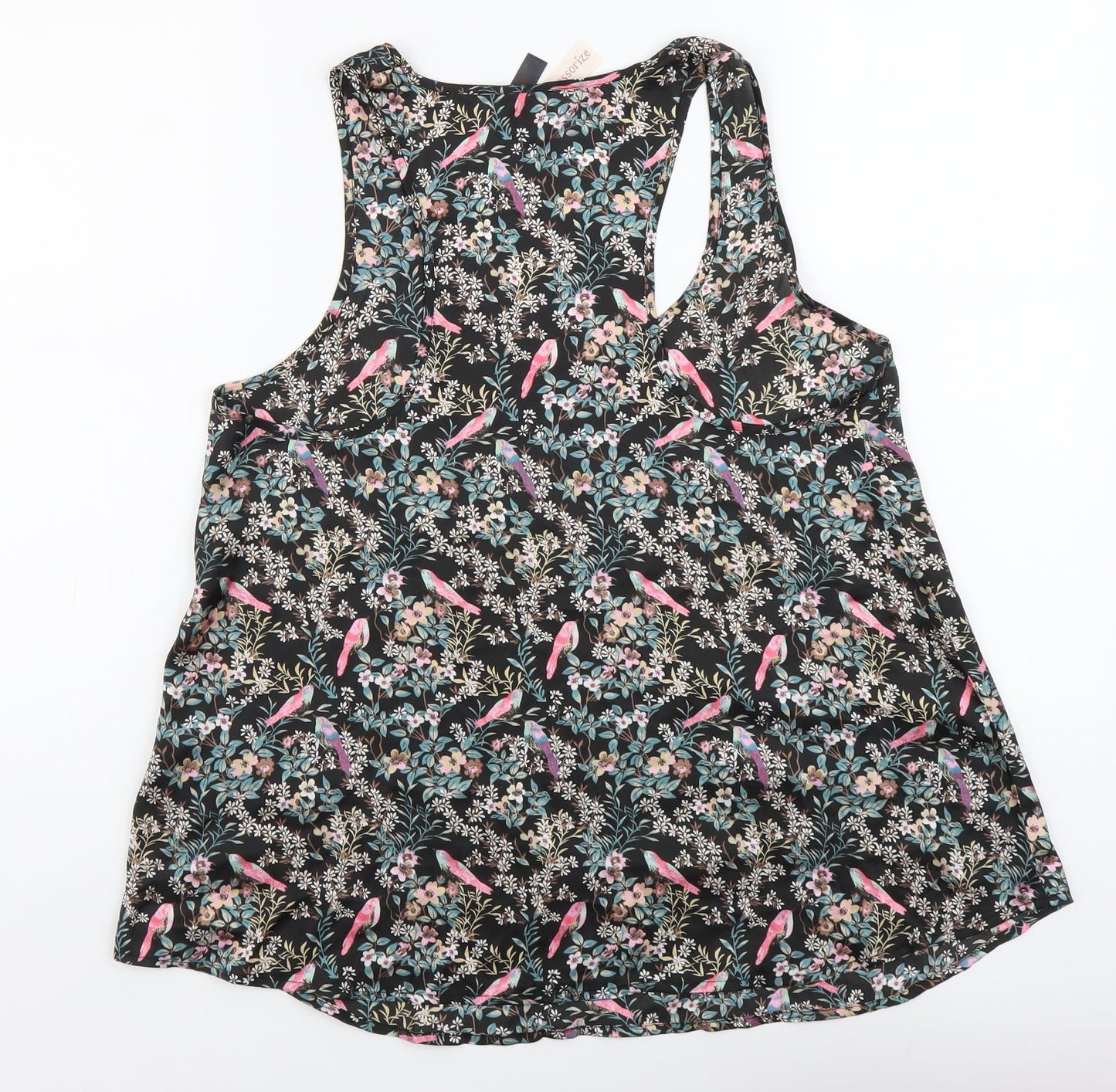 Accessorize Womens Black Floral Polyester Basic Tank Size L Scoop Neck