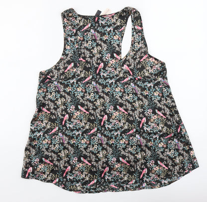 Accessorize Womens Black Floral Polyester Basic Tank Size L Scoop Neck