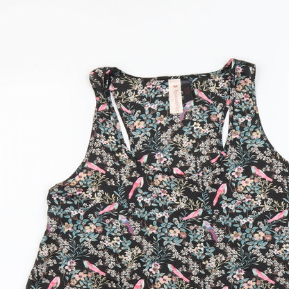 Accessorize Womens Black Floral Polyester Basic Tank Size L Scoop Neck